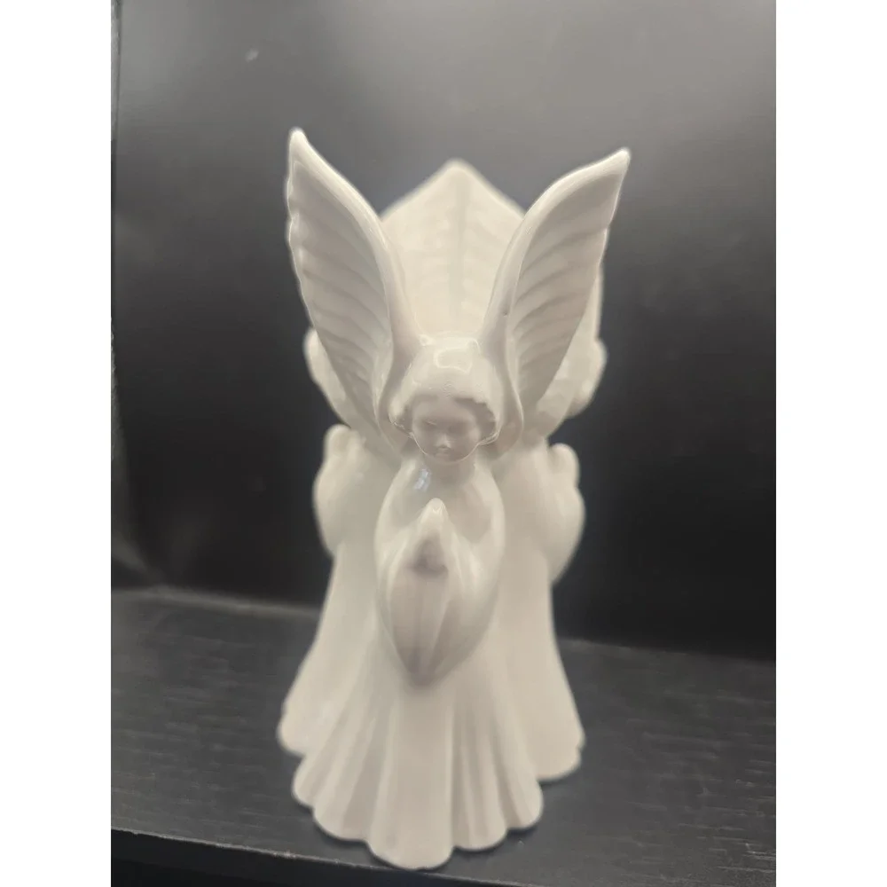 Fitz & Floyd Japan Ceramic White Praying Angel Trio Candle Holders 6